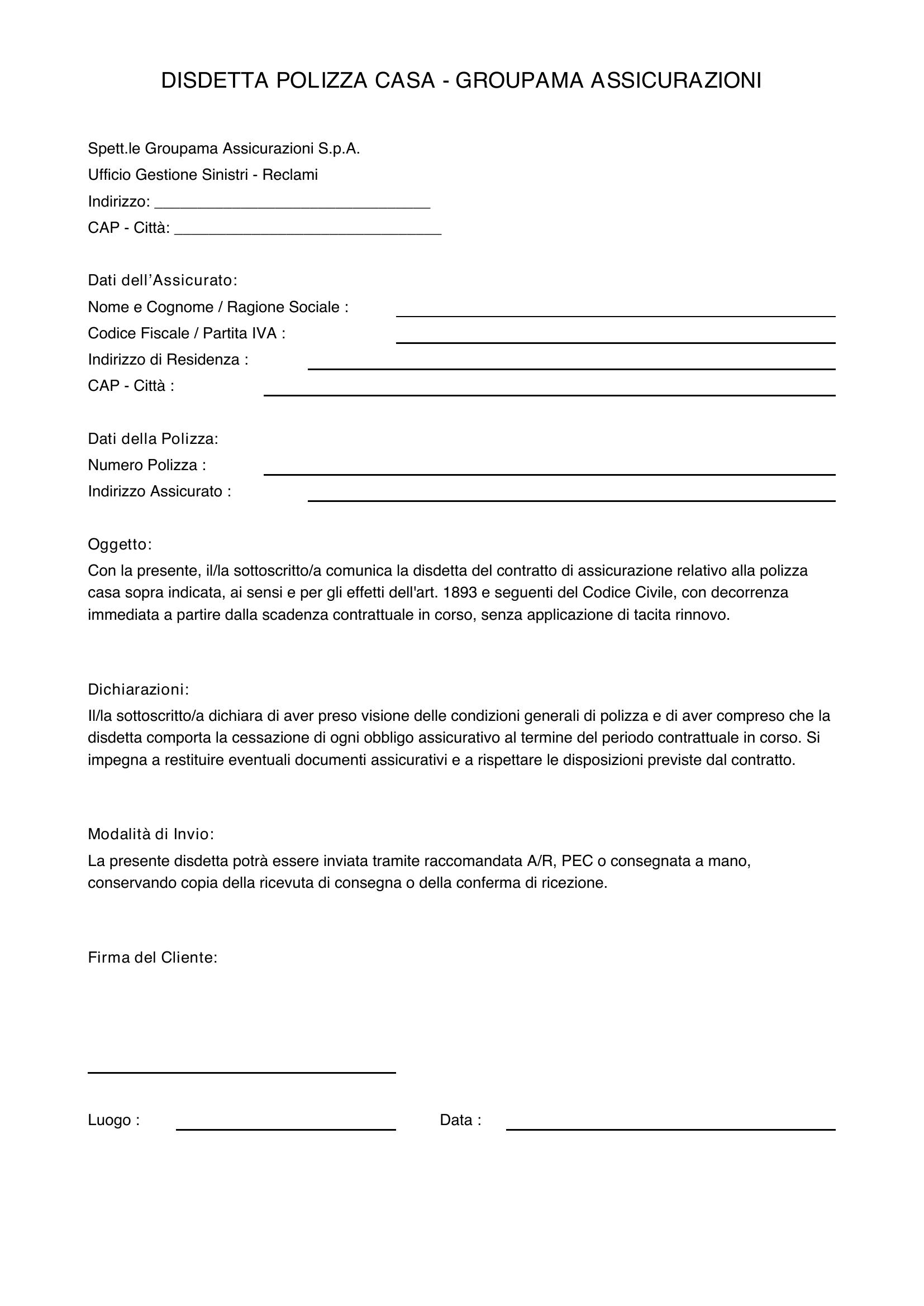 Groupama Disdetta Polizza Casa