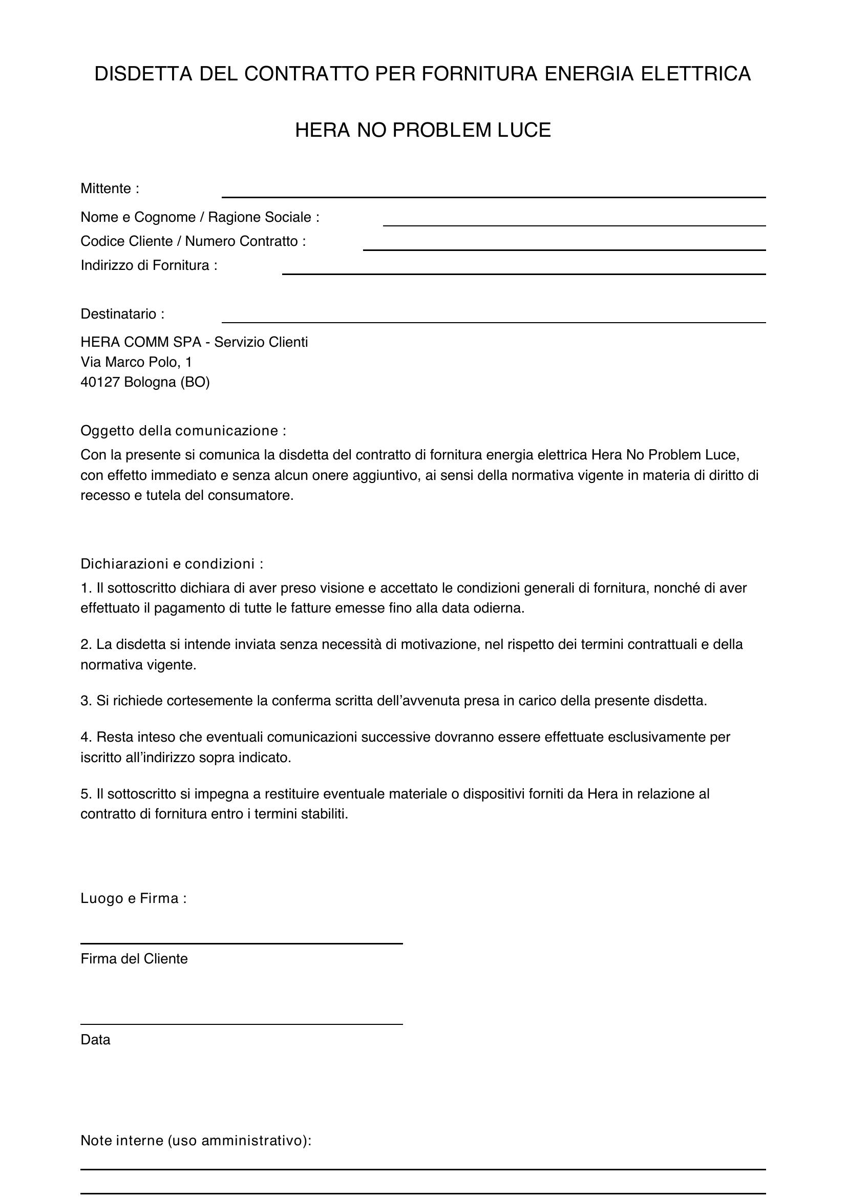 Hera No Problem Luce Disdetta