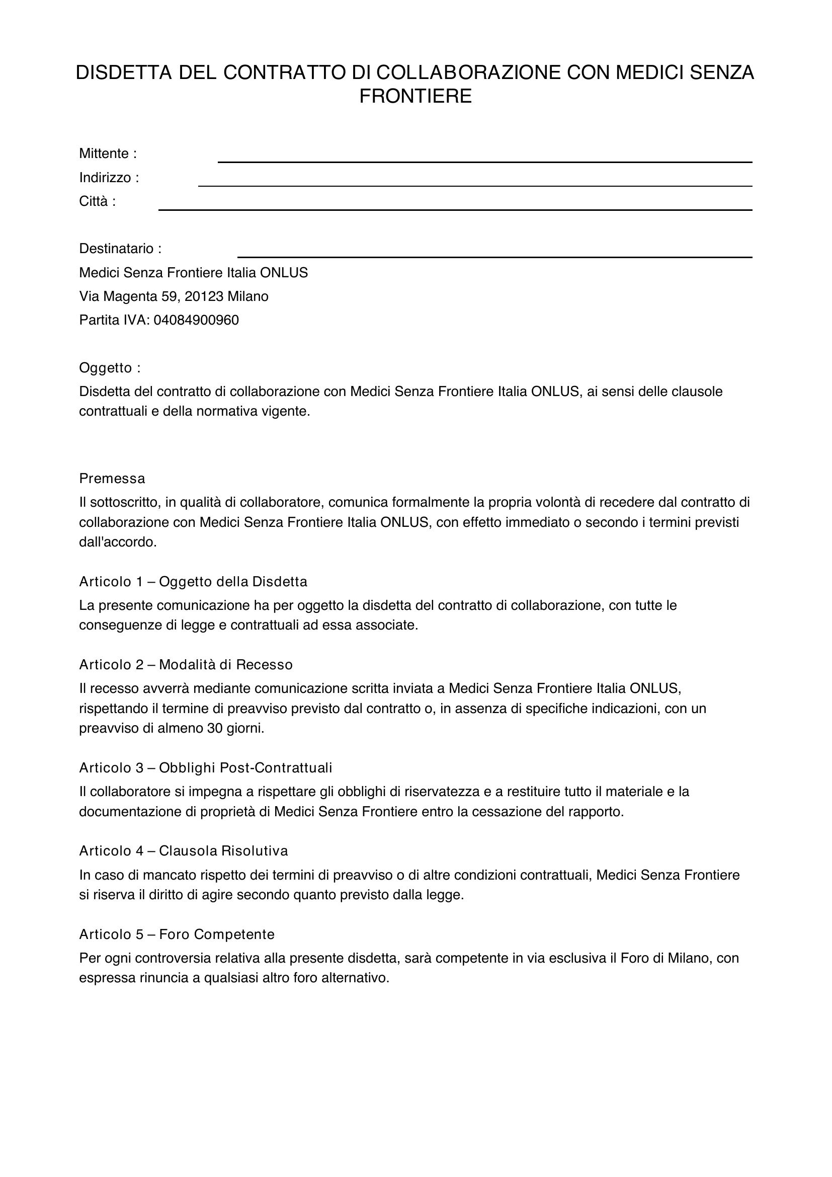 Medici Senza Frontiere Disdetta