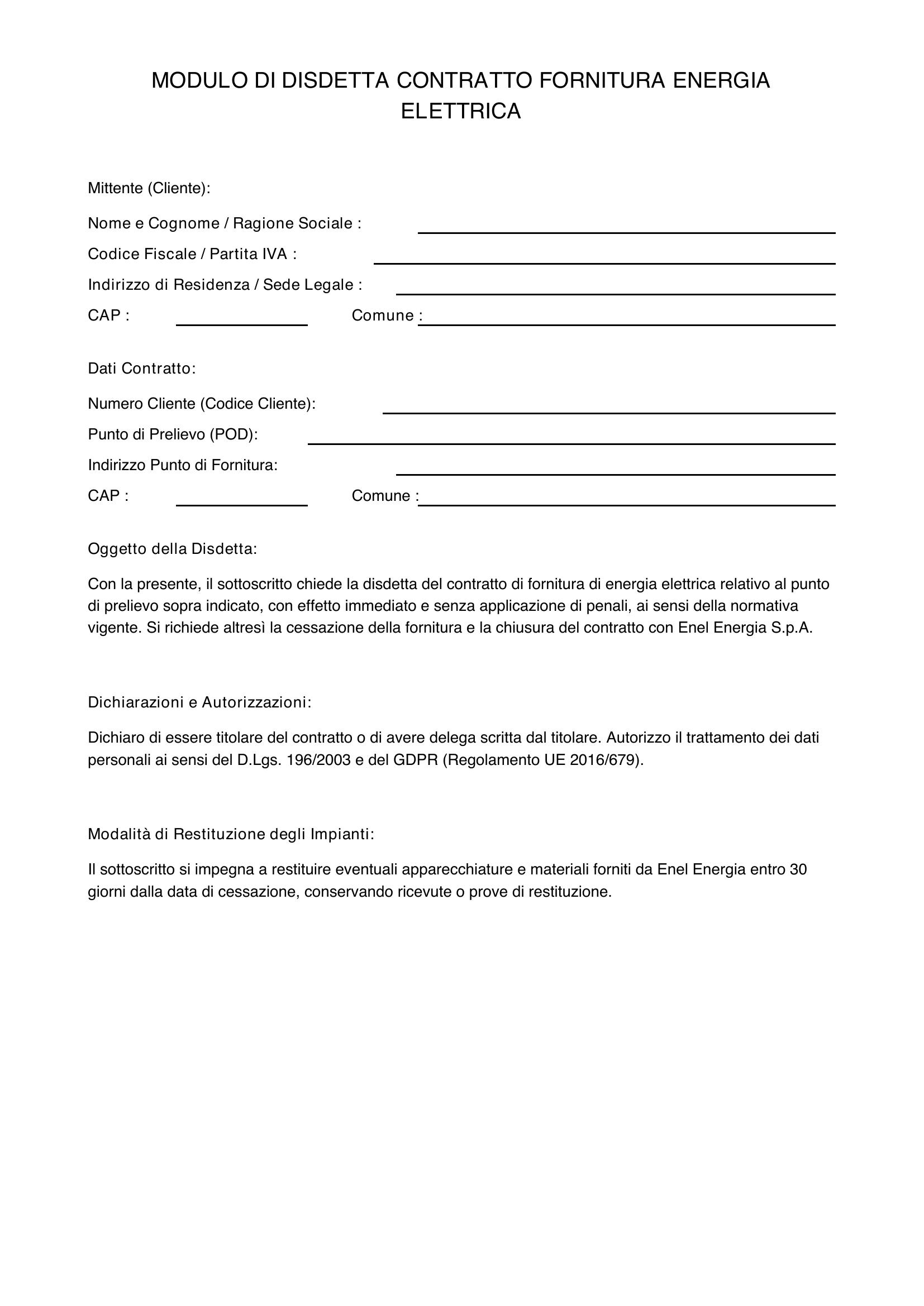 Modulo Disdetta Enel