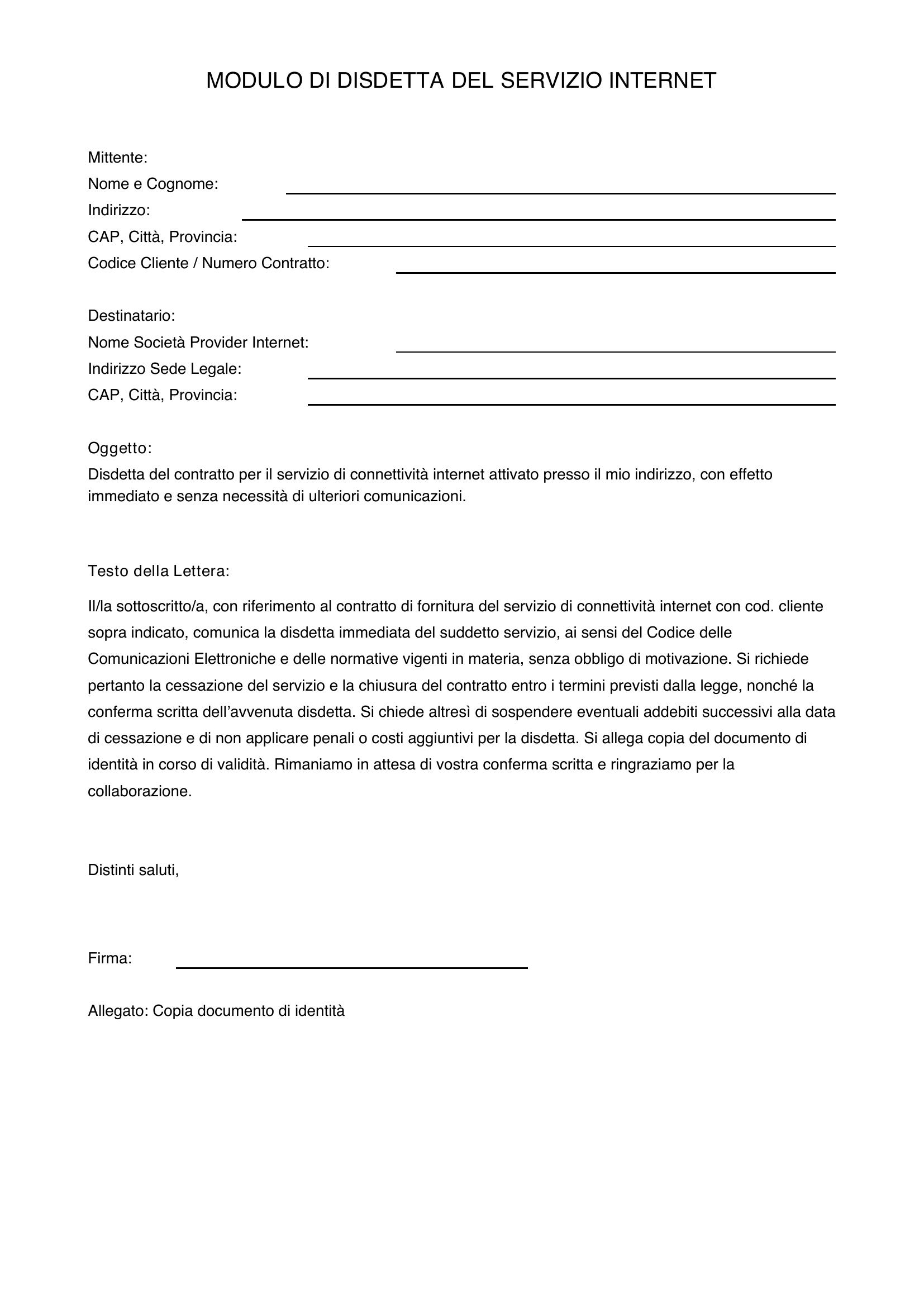 Modulo Disdetta Internet Generico