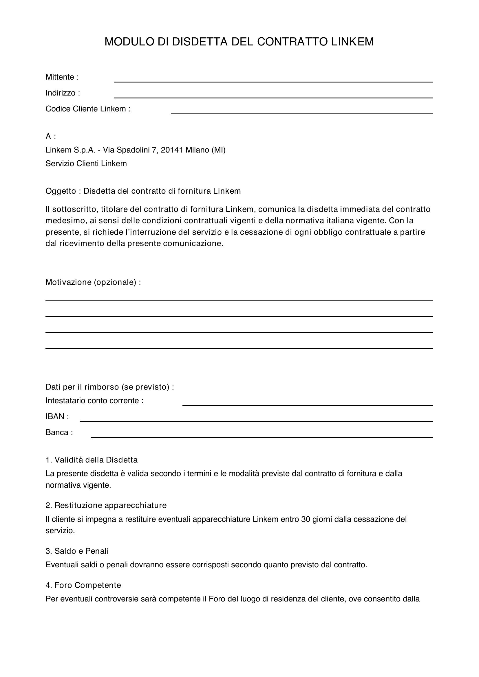 Modulo Disdetta Linkem