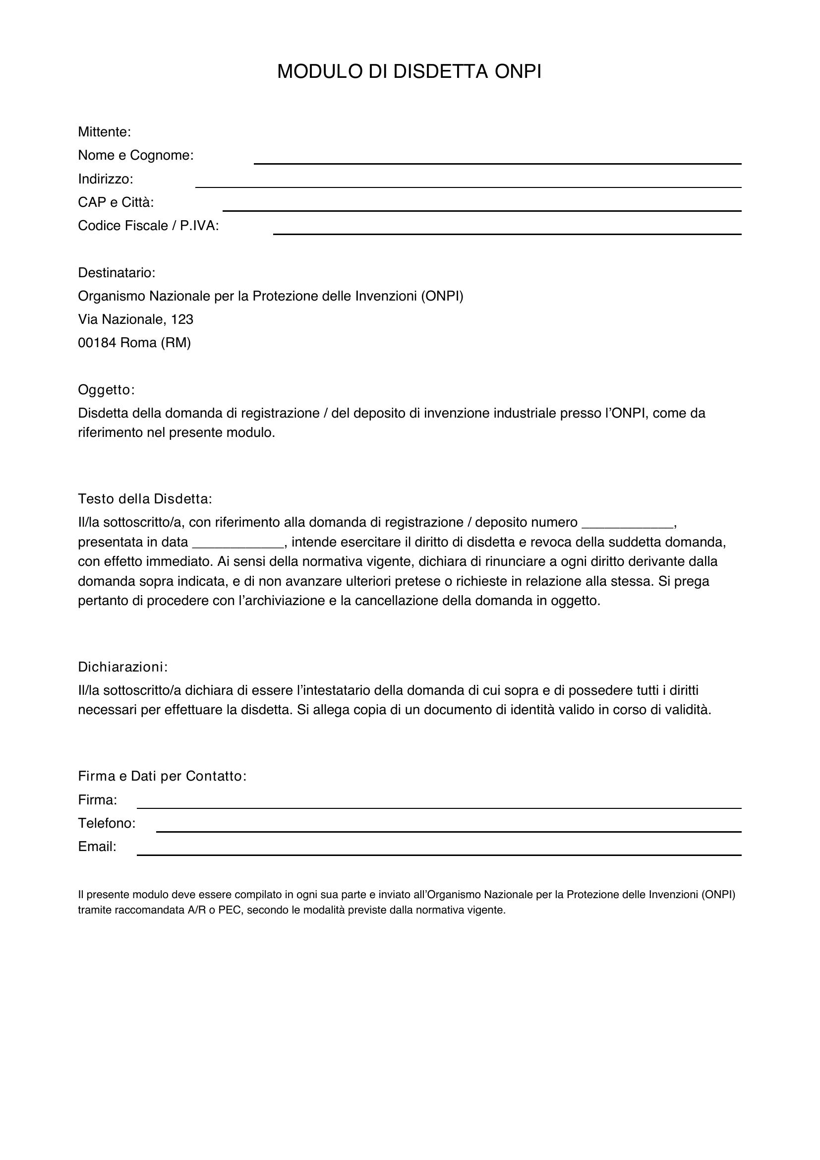 Modulo Disdetta Onpi