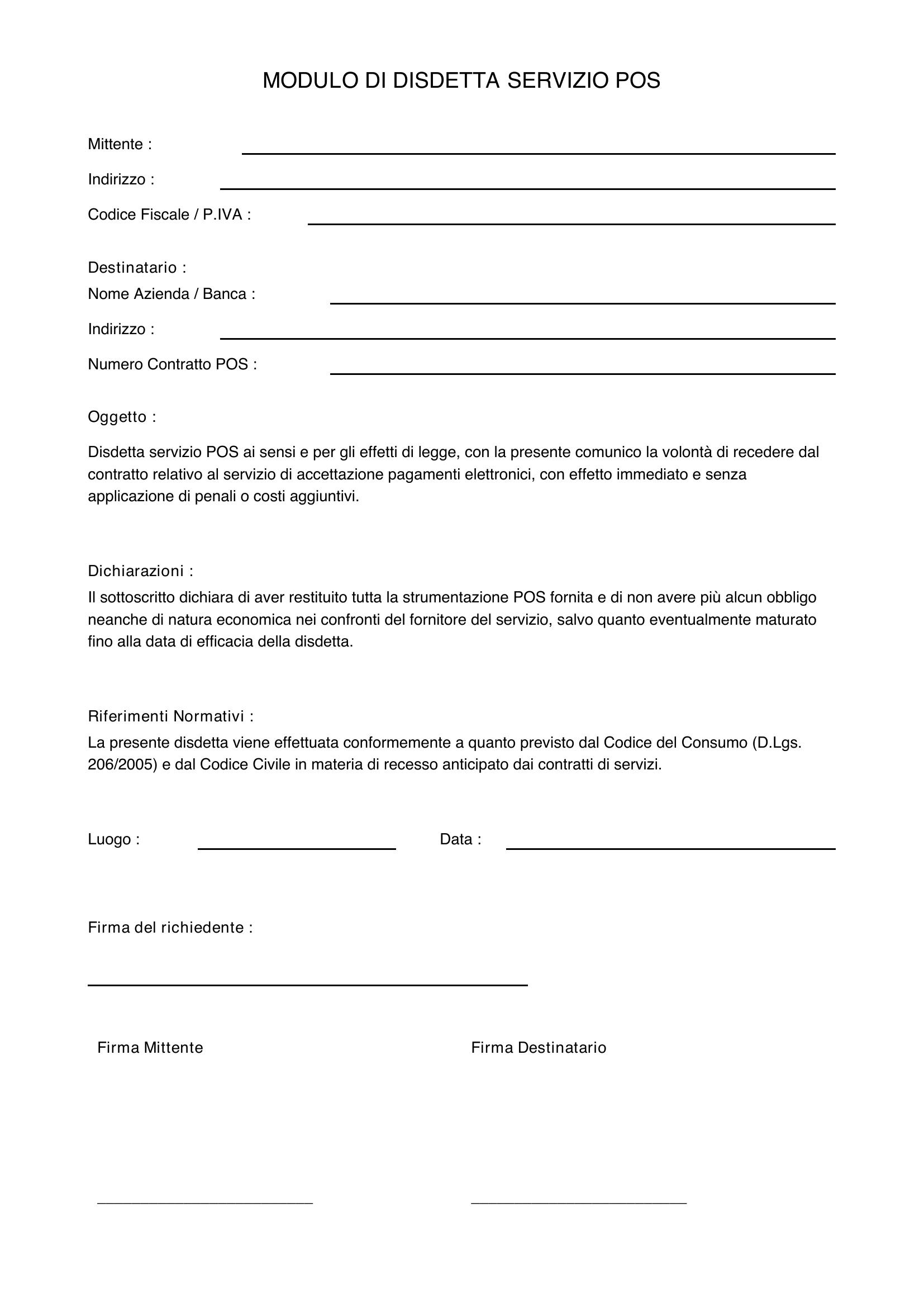 Modulo Disdetta Pos