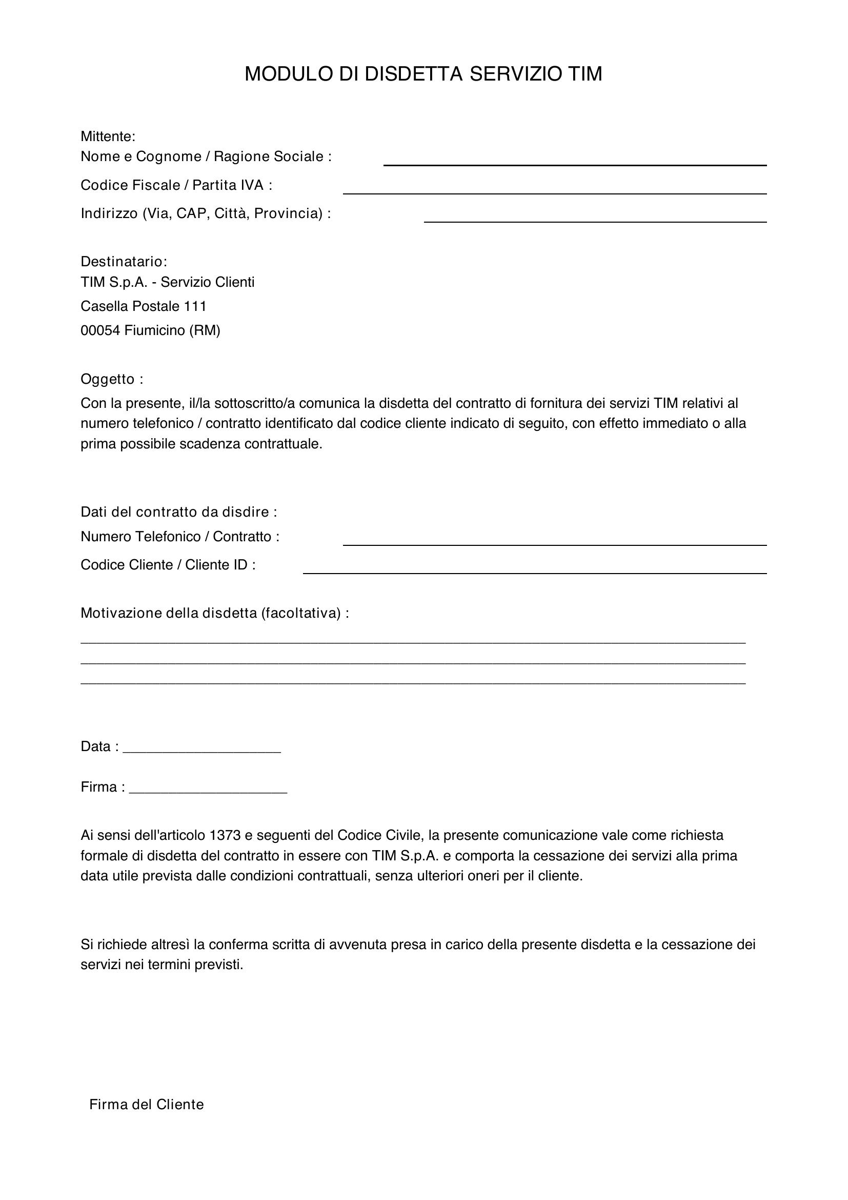 Modulo Disdetta Tim