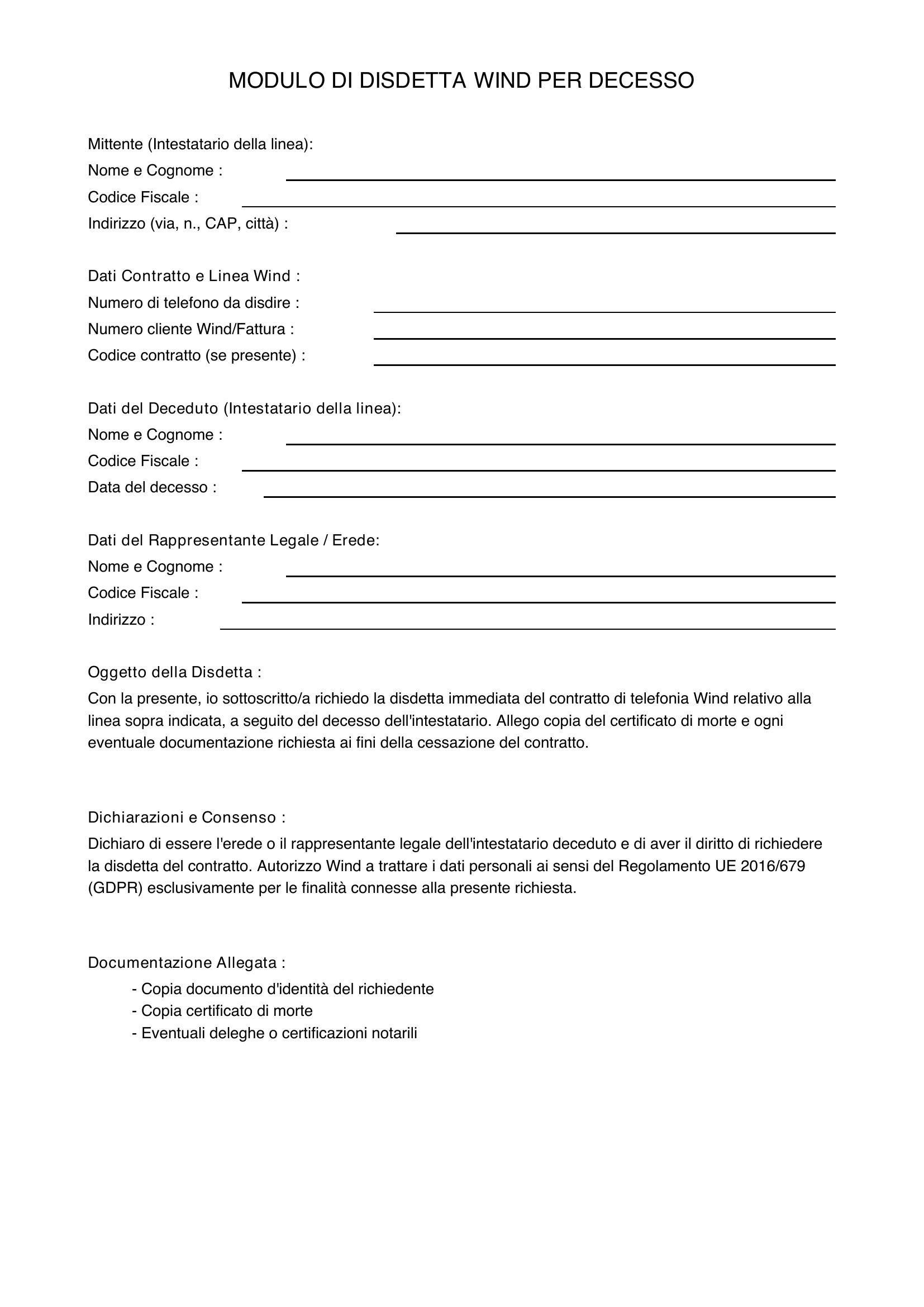 Modulo Disdetta Wind Per Decesso